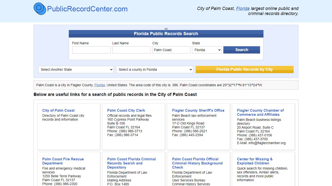 Palm Coast, Florida Public Records and Criminal Background Check